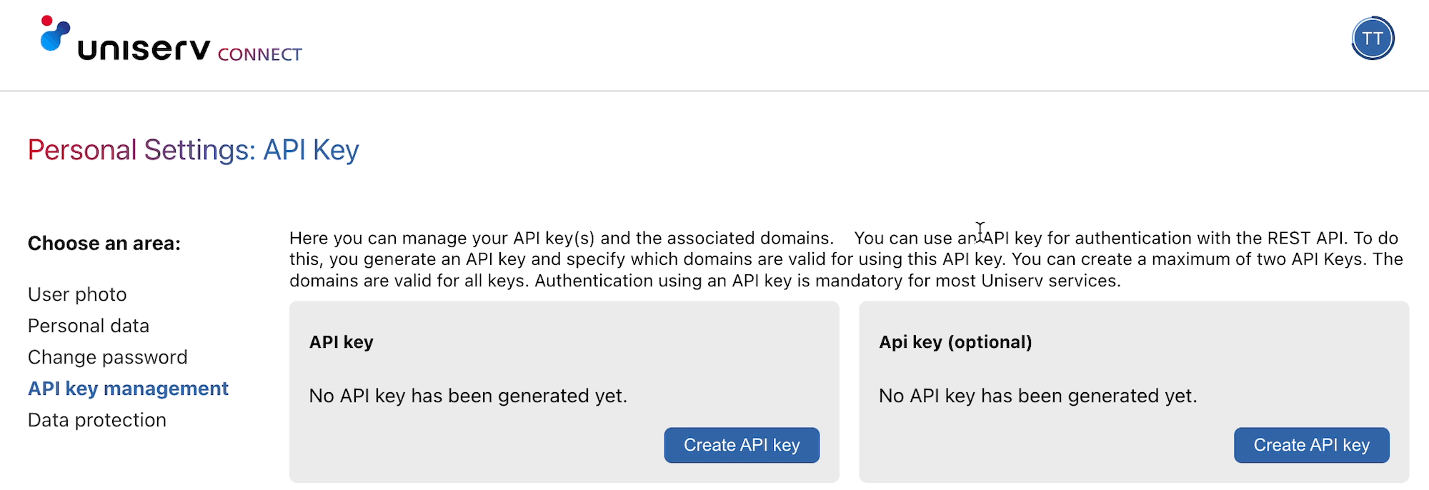 Uniserv DOCUMENTATION Api Key